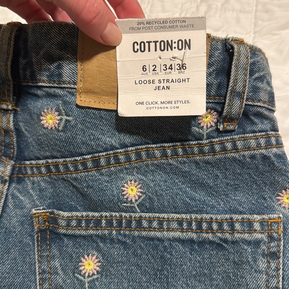 Cotton On Loose Straight Jean with Flower embroidered details. - Picture 3 of 7